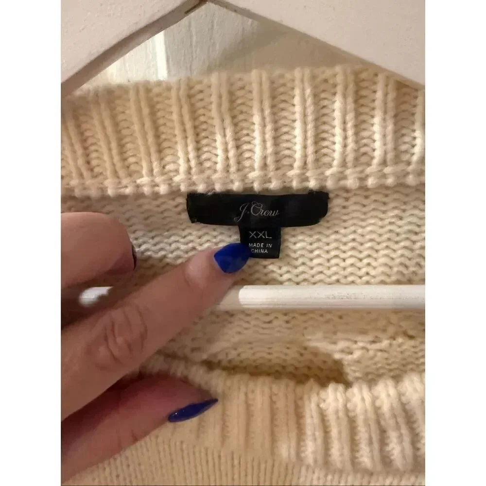 J. Crew Cream Heavy Weight Cable Knit Wool Crewneck Sweater sz XXL EUC